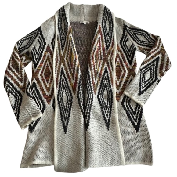 Woven Heart Women's L Tan & Brown Sleeved Boho Open Front Knit Cardigan Sweater - Picture 6 of 15